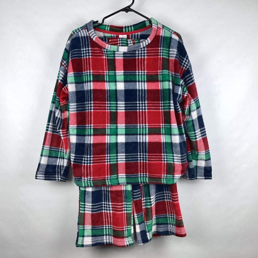 Joyspun Womens L 12-14 Fleece Pajama Set 2pc Minky Plush Red Green Holiday Plaid